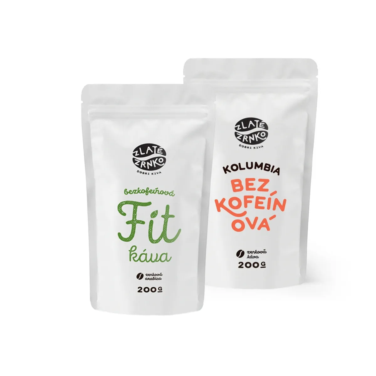 Káva Zlaté Zrnko – Bezkofeinové DUO 400g (Fit káva + Decaf Kolumbie)